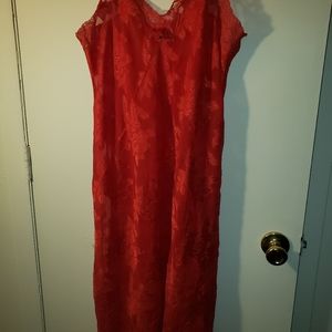 Sheer red floral lace print nightie.